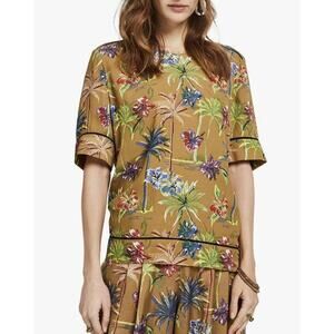 Scotch & Soda Women's Size Small Green Tropical Printed Round-Neck Top